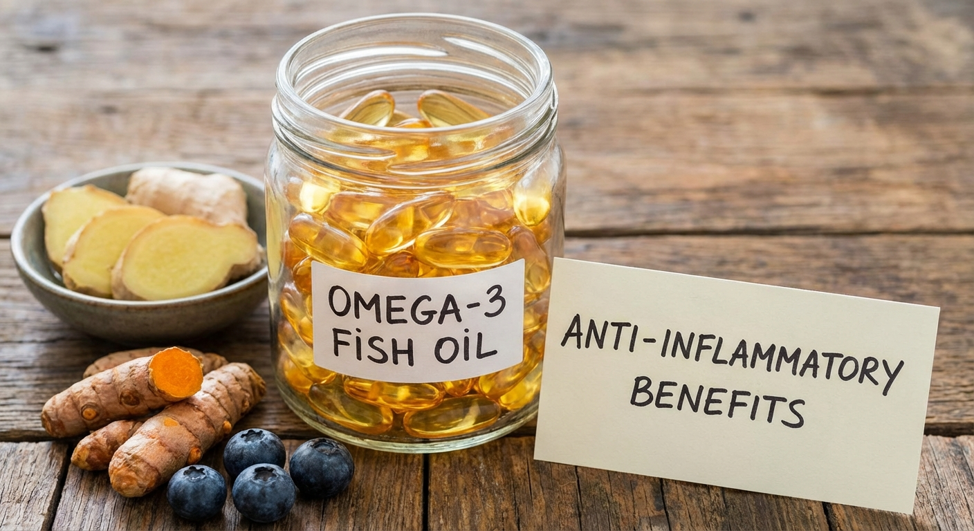 Fish oil and omega-3 supplement bottles