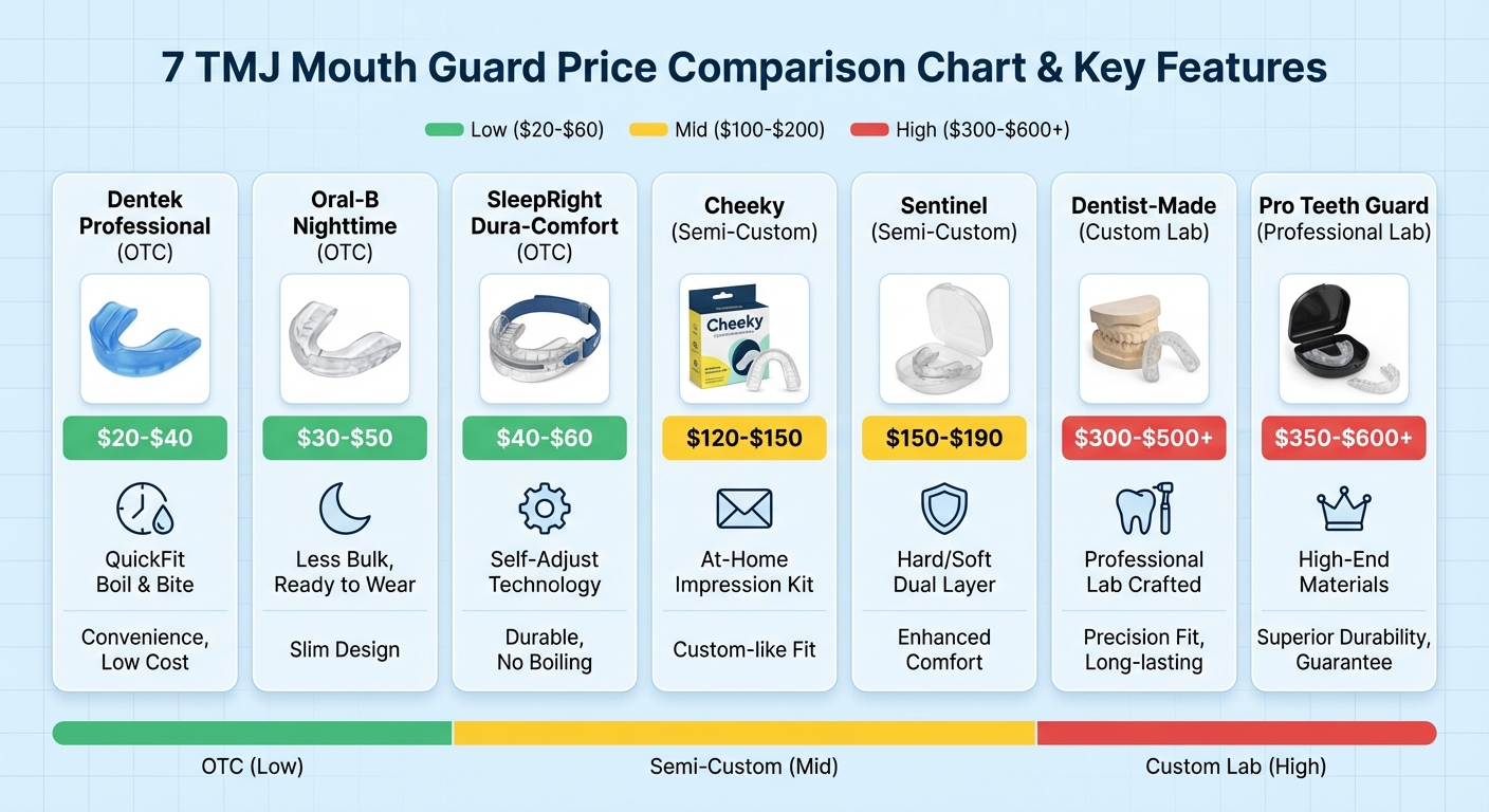 [price comparison chart infographic for 7 TMJ mouth guards]